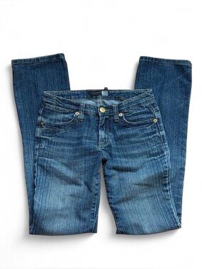 Vintage Y2K USED Jeans Low Rise Embroidered Pocket Straight Leg Denim Blue